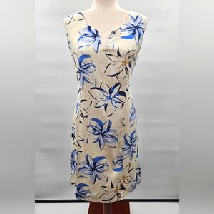 Tsunami Pale Yellow & Blue Floral Linen Blend Sheath Dress Size 8‎